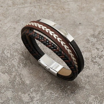 Multi-layered Men's Leather Bracelet